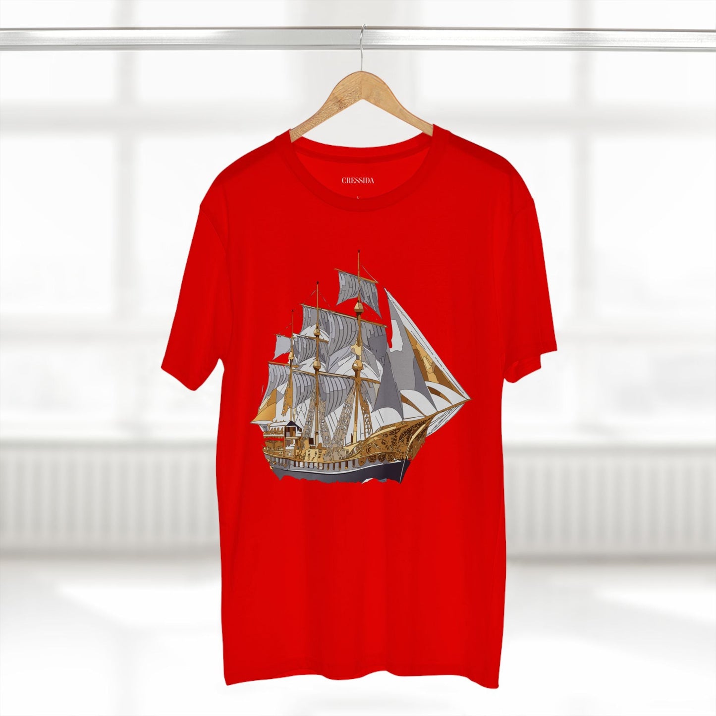 Ship Graphic Unisex 100 Cotton T-Shirt with Gold Frigate Art Design 18