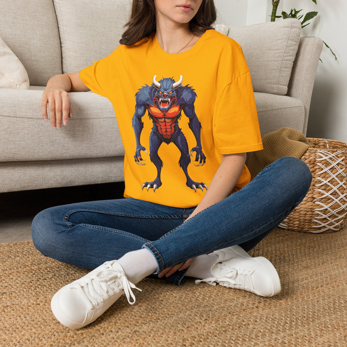 Werewolf Monster T-Shirt — Fierce Halloween Creature Cartoon Graphic Tee Unisex 100 Cotton Gildan T-Shirt