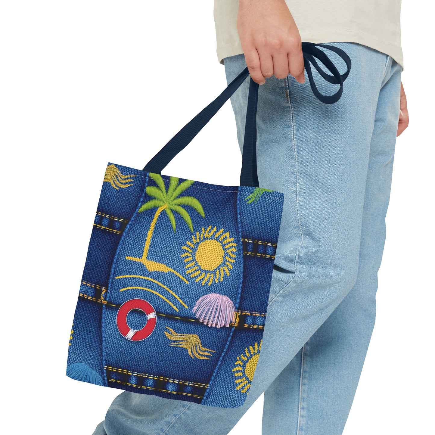 Denim Fabric Imitation Print Unisex Canvas Bag Poly Spun 3 Sizes Tote Bag 182-5