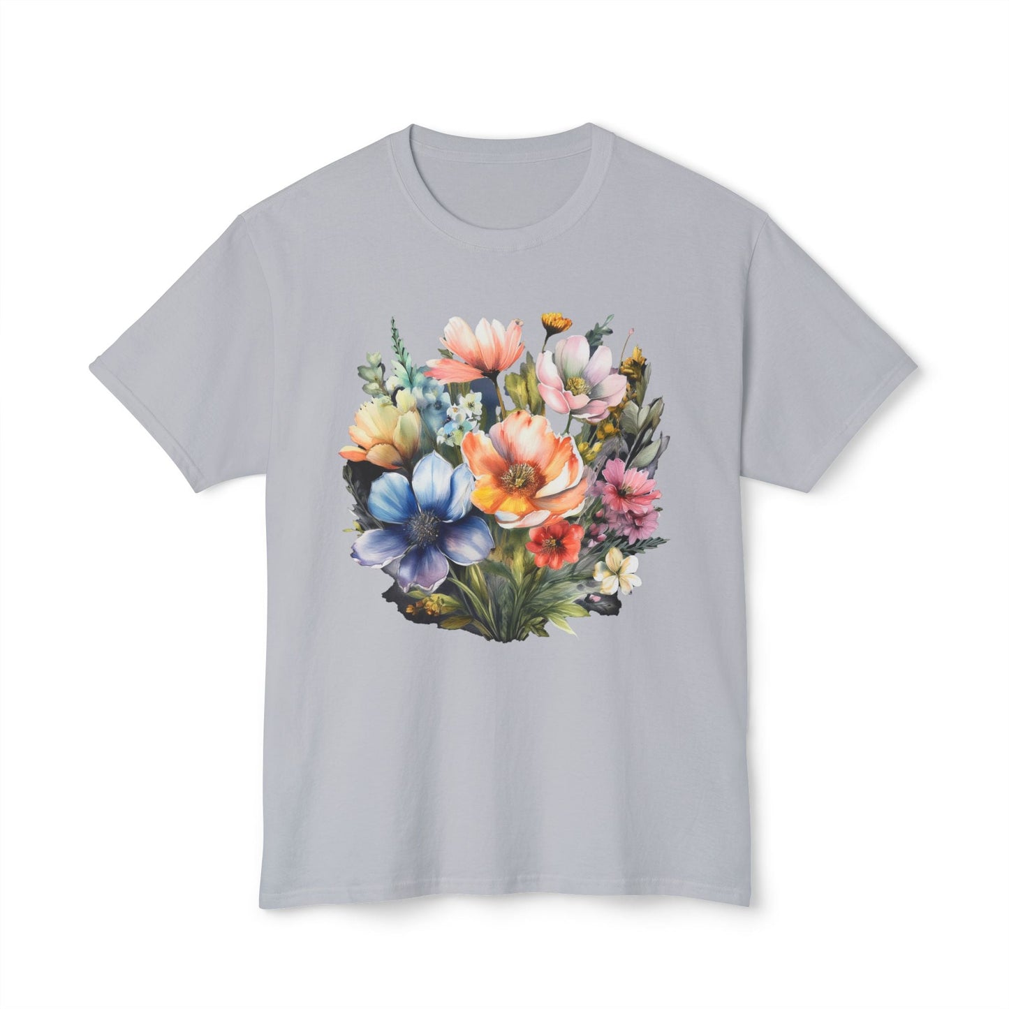 Unisex Floral Art T Shirt With Vintage Flowers Print On 100 Percent Cotton Tee For Everyday Wear