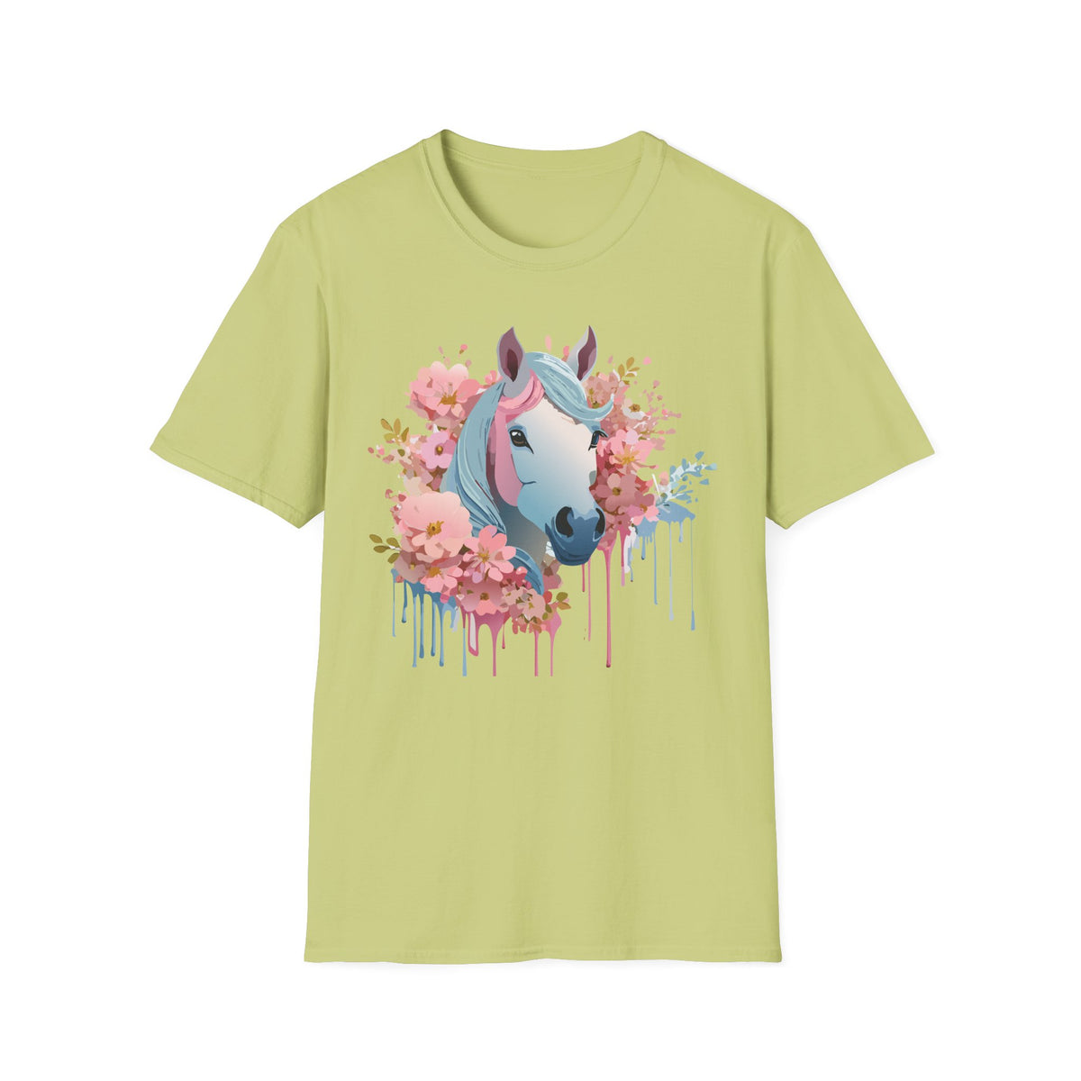 Pastel Floral Unicorn T-Shirt | Horse Portrait, Pink Blue Mane