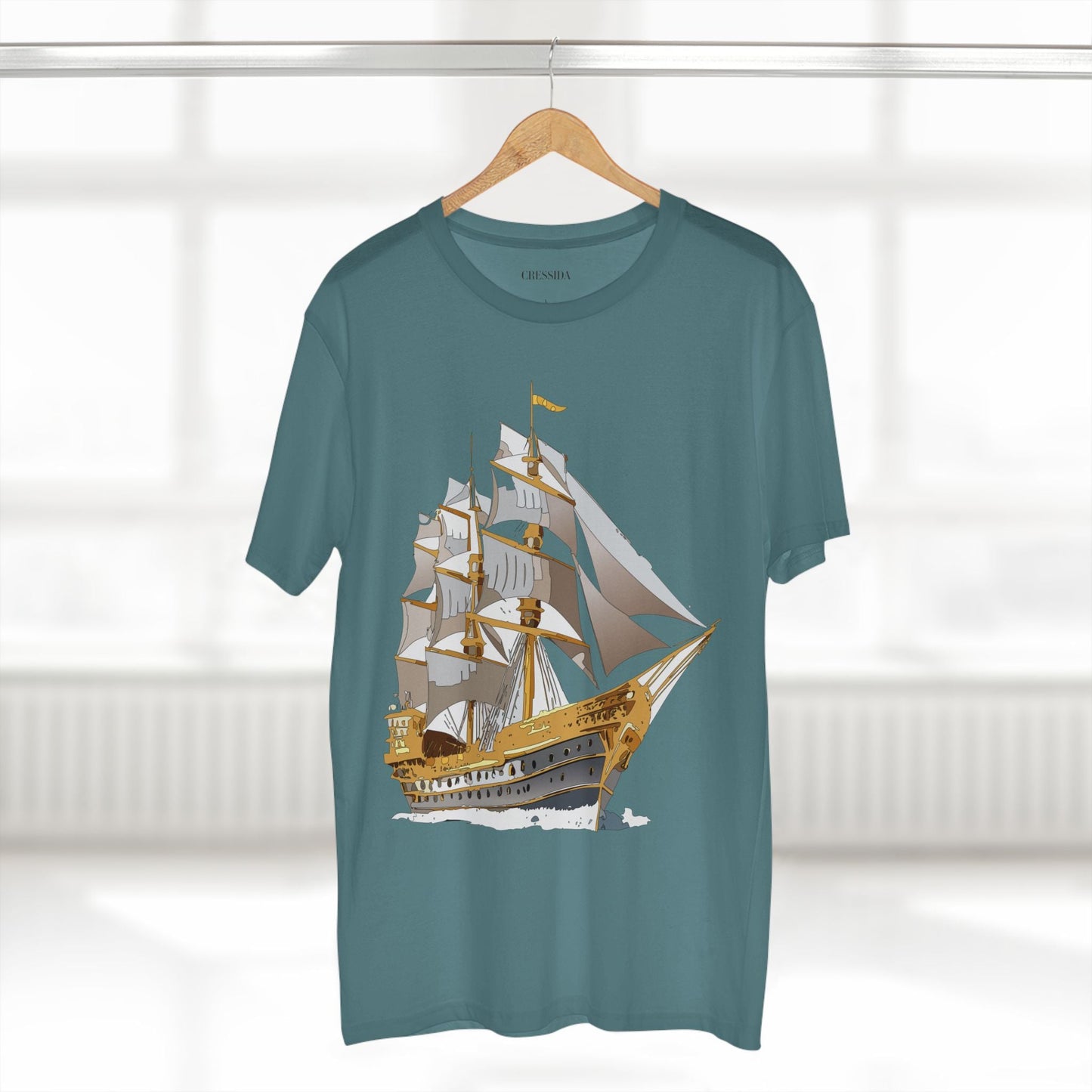 Ship Graphic Unisex 100 Cotton T-Shirt with Gold Frigate Art Design 19