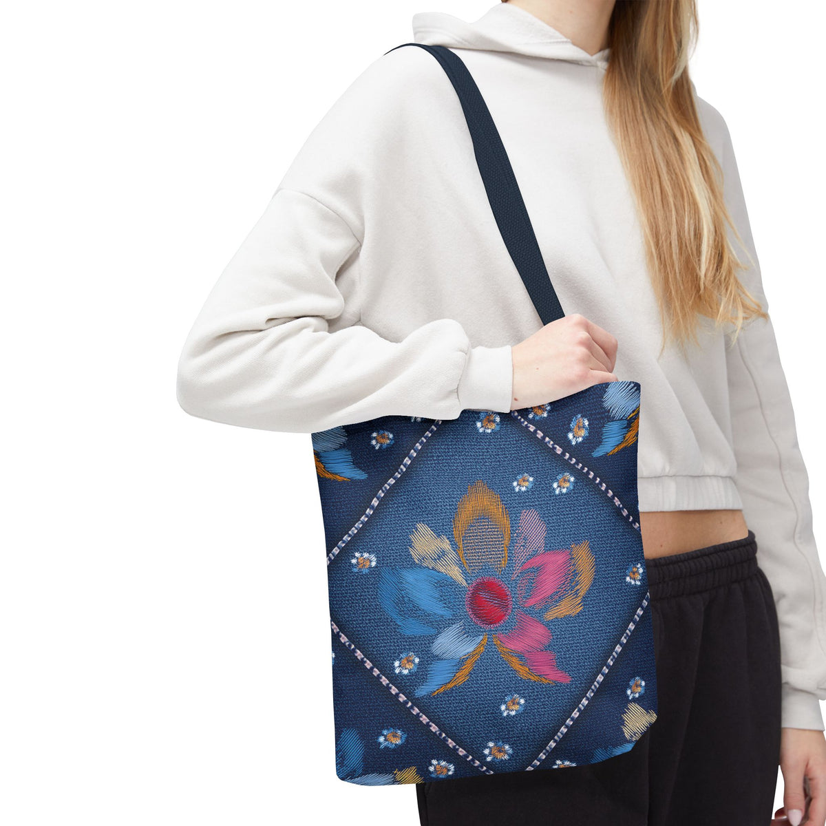 Denim Fabric Imitation Print Unisex Canvas Bag Poly Spun 3 Sizes Tote Bag 159-14