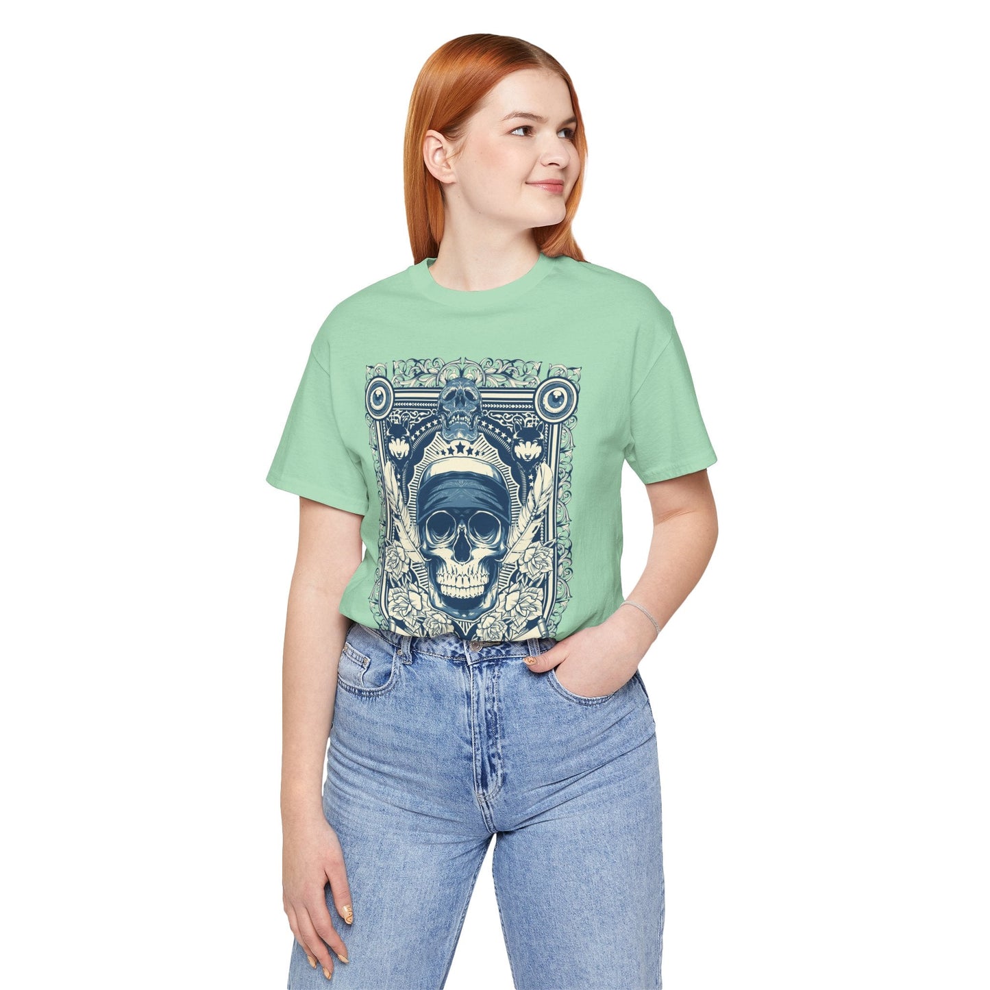 Skull Crown Graphic Tee Vintage Ornate Skull Illustration Rock Band T-Shirt
