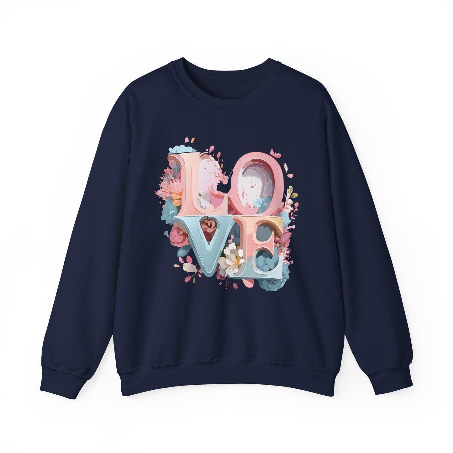 Floral Love Sweatshirt Unisex Crewneck Valentine Day Gift Gildan 18000 Fifty Fifty Cotton Blend
