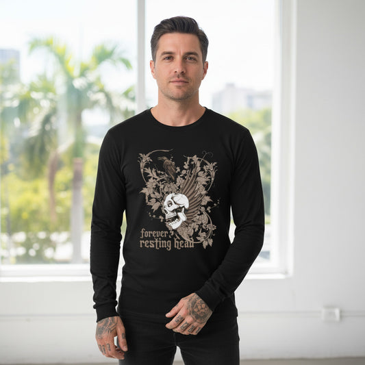Creepy5 Skull Graphic Unisex Cotton Long Sleeve Bella+Canvas Tee with Art Design 153