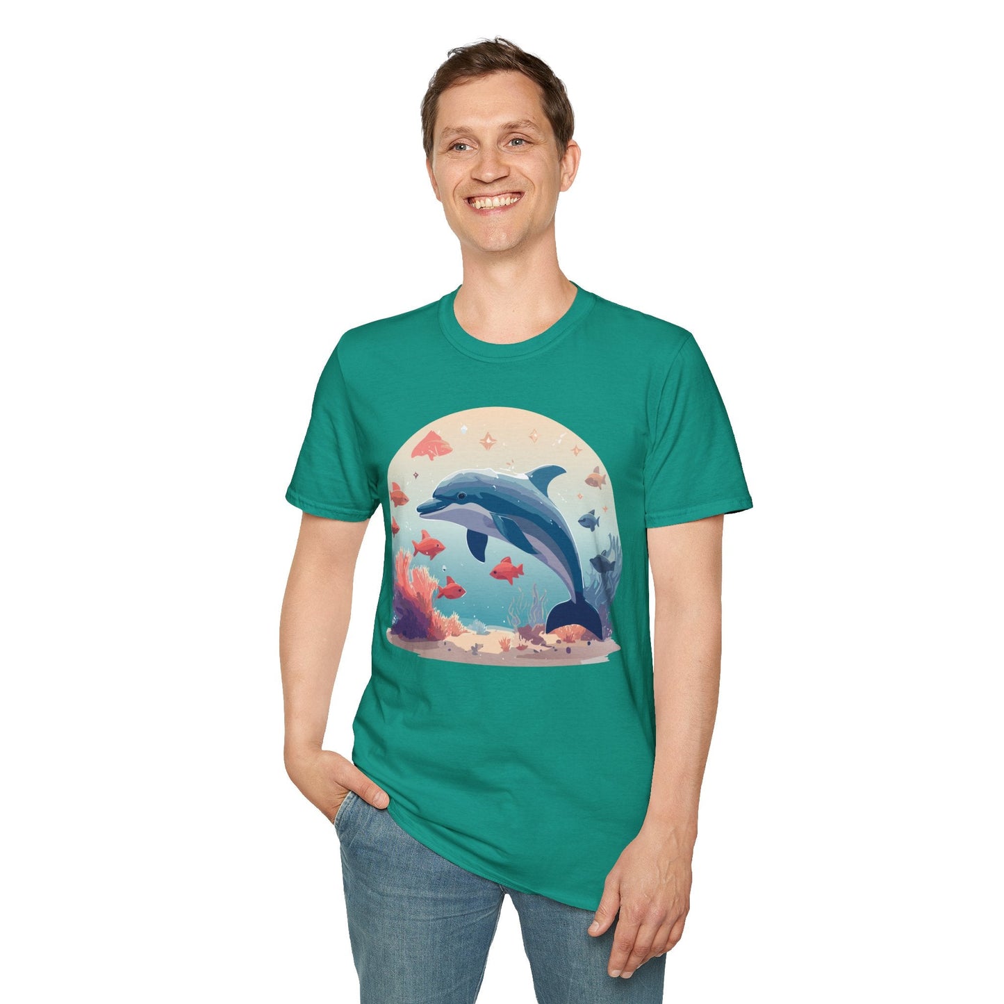 Dolphin Shirt Unisex Softstyle Tee 64000 Gildan 100 Percent Ring Spun Cotton For Everyday Comfort