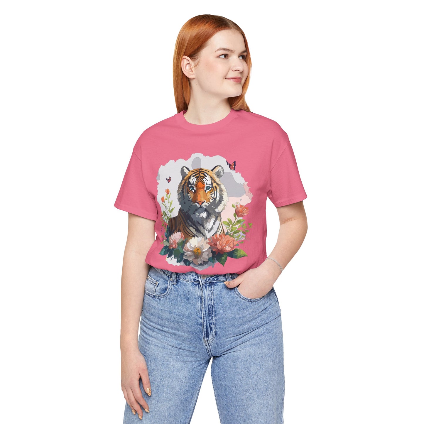 Floral Tiger Graphic Tee, Animal Shirt, Tiger Shirt, Flower Top, T-Shirt with Animal, Art Design