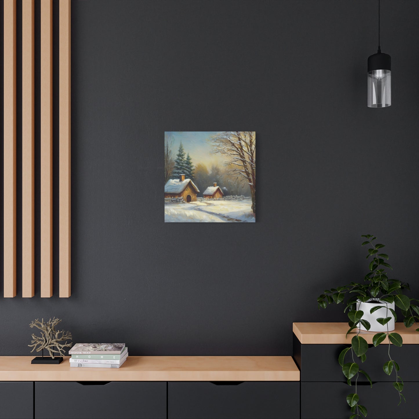 Countryside Winter Print Canvas, Oil Paint Print 20x20, 24x24, 30x30, 32x32, 36x36 Art Design Pine-Wood Inner Frame MC-113