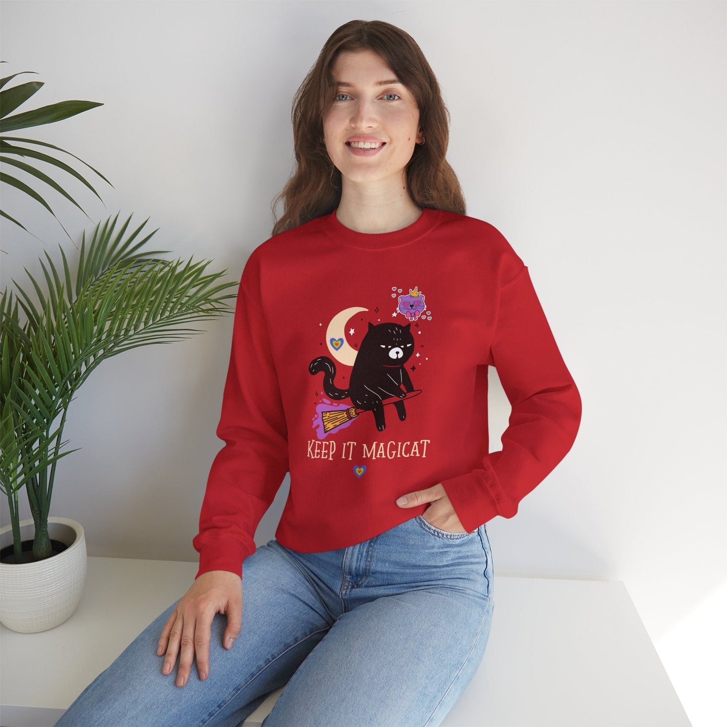 Flying Cat Heart Sweatshirt Unisex Fifty Fifty Cotton Poly Crewneck Gildan 18000 Valentines Day