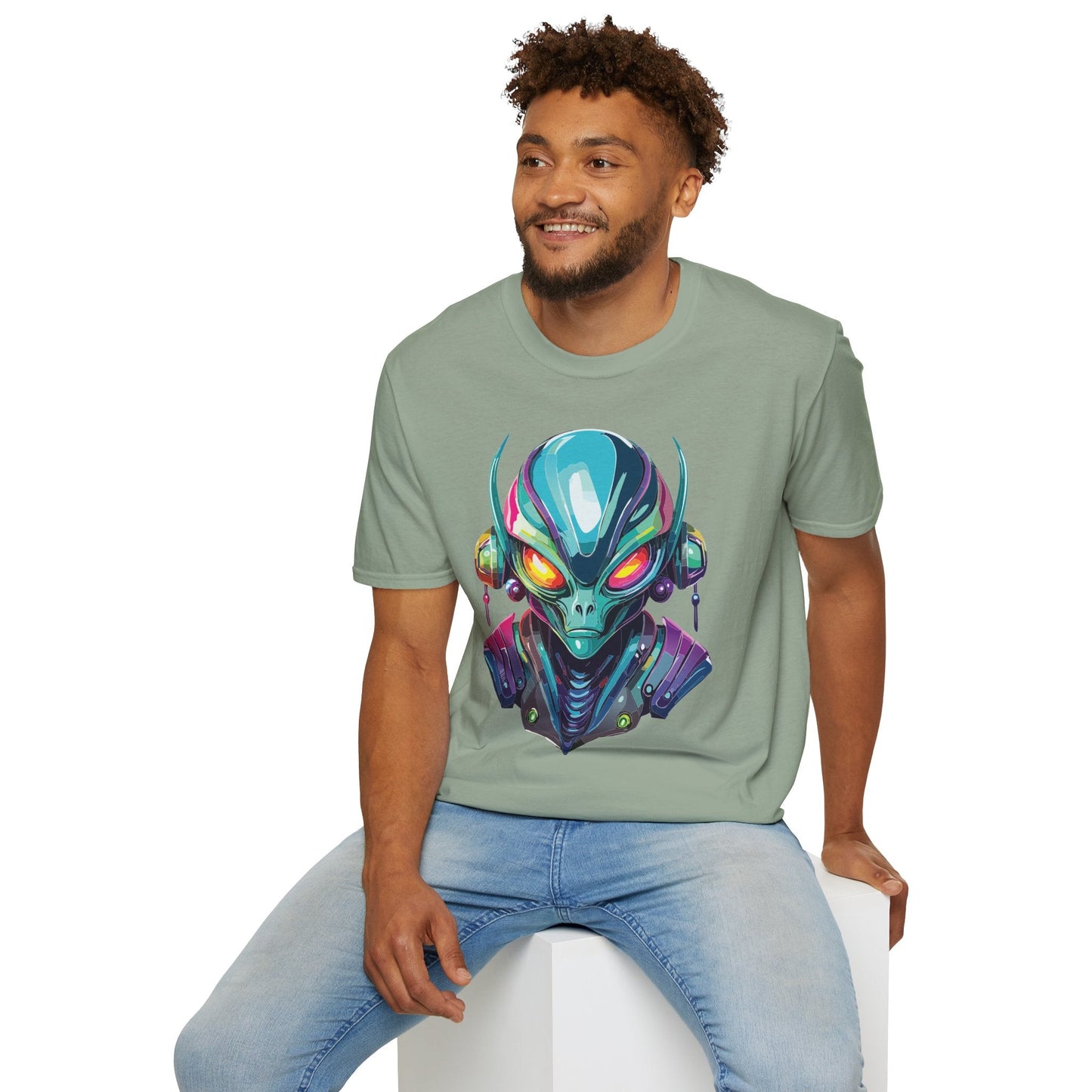 Alien Cosmos Unisex Cotton T Shirt With Alien Artwork Softstyle Ring Spun Cotton 64000