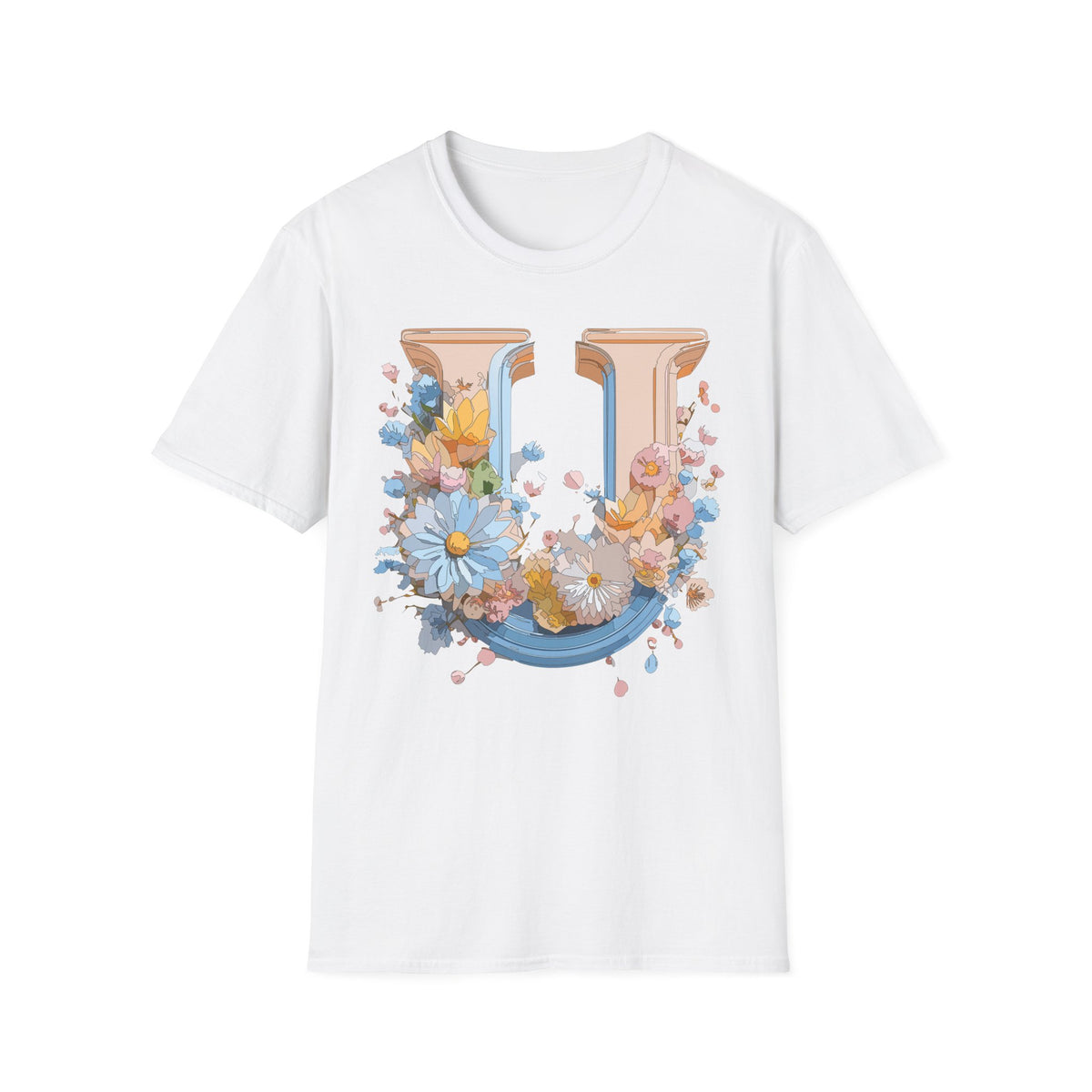 Floral Letter U T-Shirt | Botanical Monogram Initial Tee