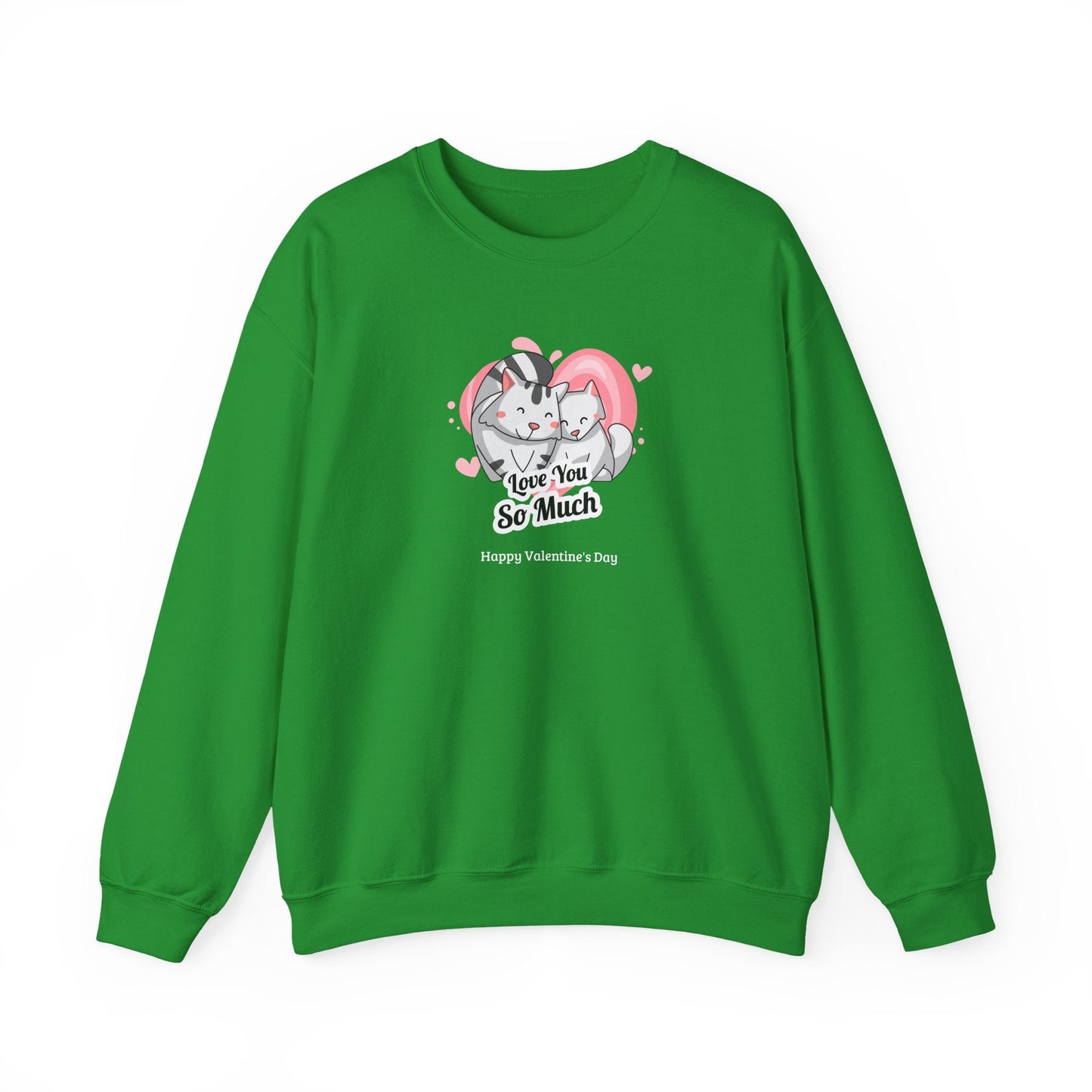 Cat Heart Sweatshirt Valentines Day Unisex 50 50 Cotton Poly Crewneck Gildan 18000