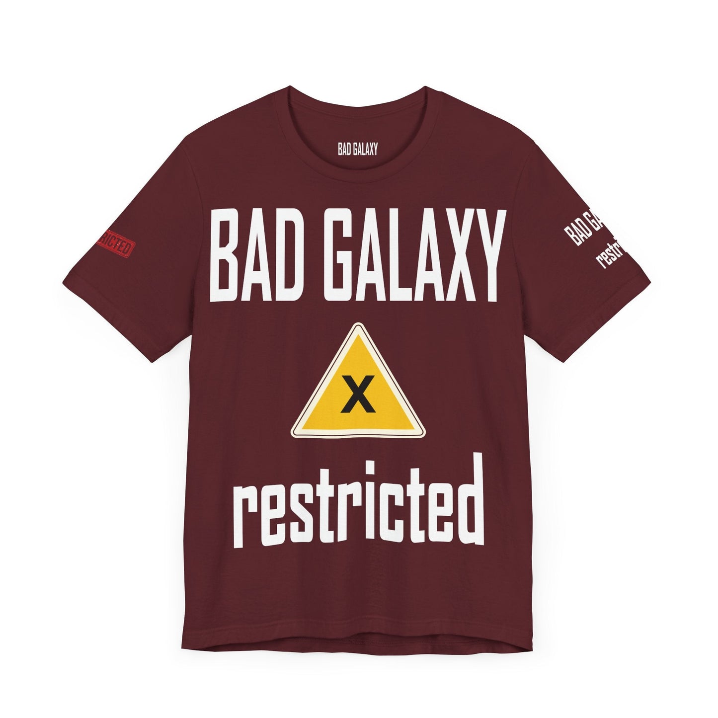 Bad Galaxy Tee Shirt With Red Stamp Made To Order 100 Percent Cotton Eco Friendly Inks USA