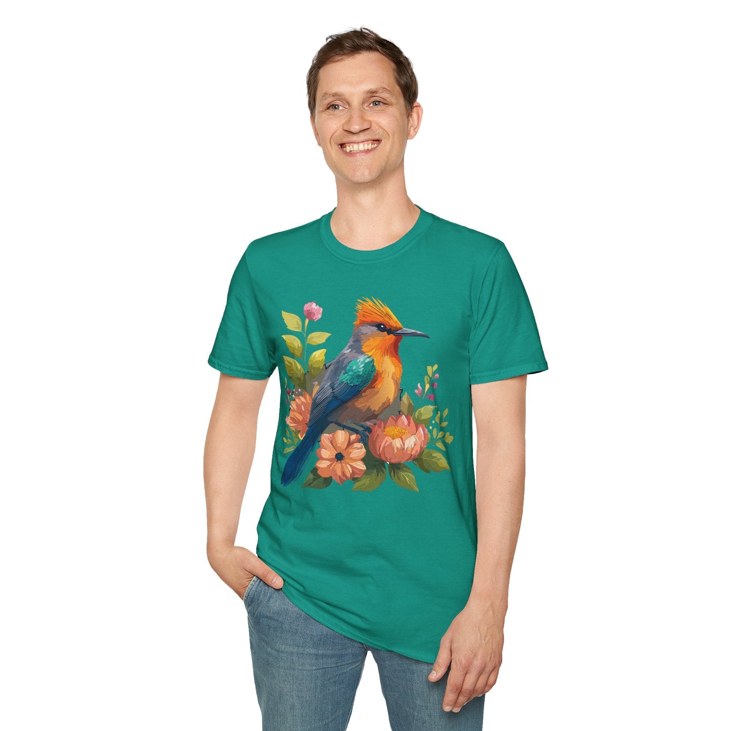 Floral Bird T Shirt For Unisex Wear Gildan Softstyle 64000 100 Percent Cotton Tee