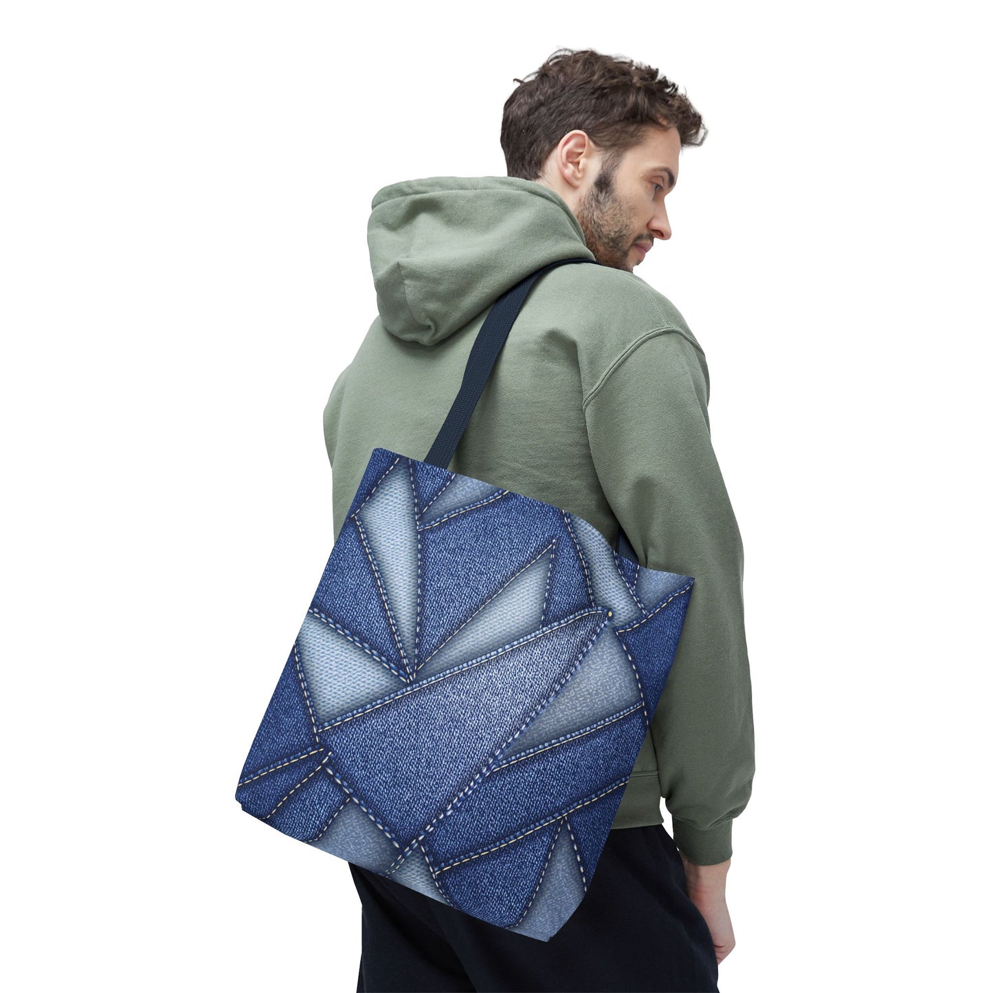 Denim Fabric Imitation Print Unisex Canvas Bag Poly Spun 3 Sizes Tote Bag 111
