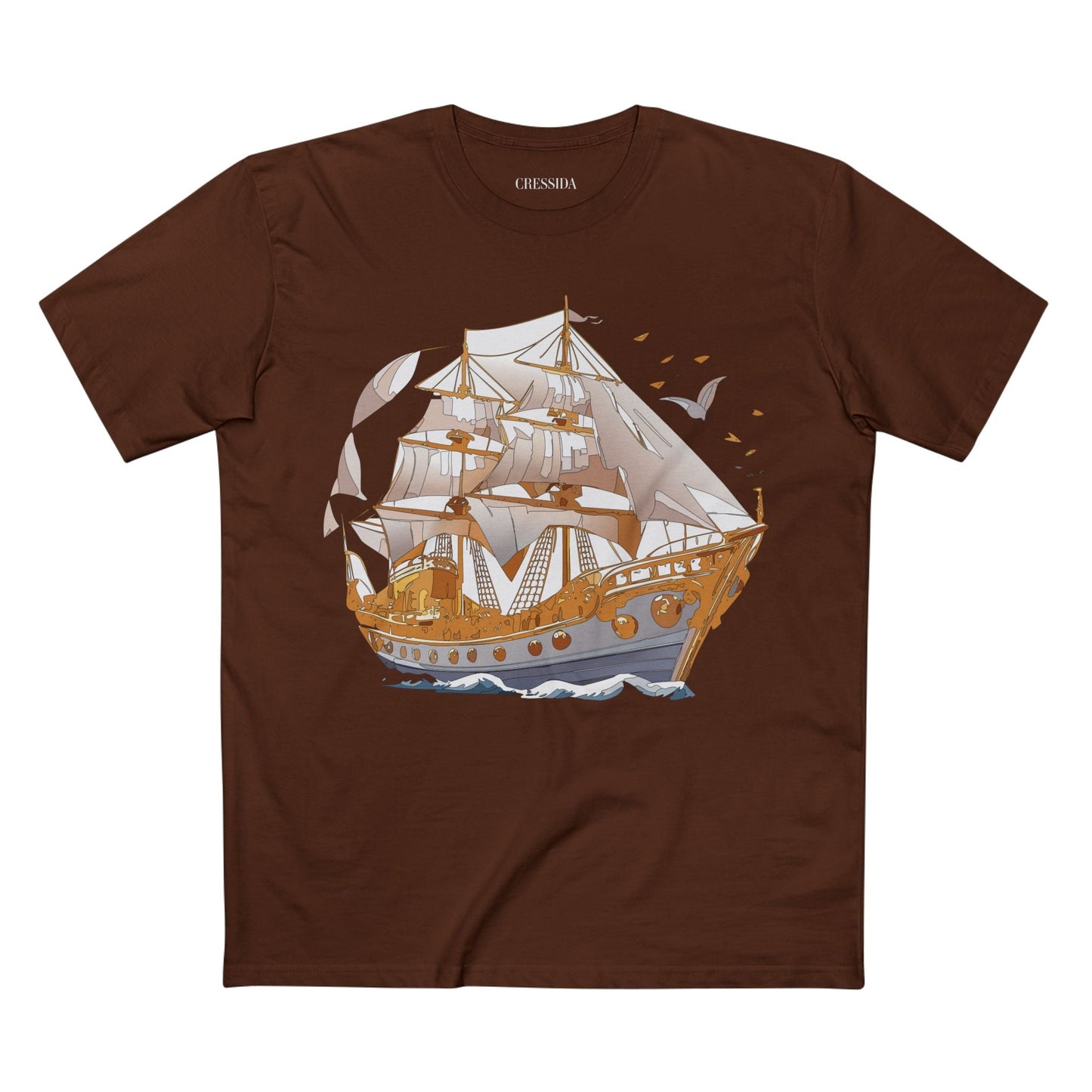 Ship Graphic Unisex 100 Cotton T-Shirt with Gold Frigate Art Design 1