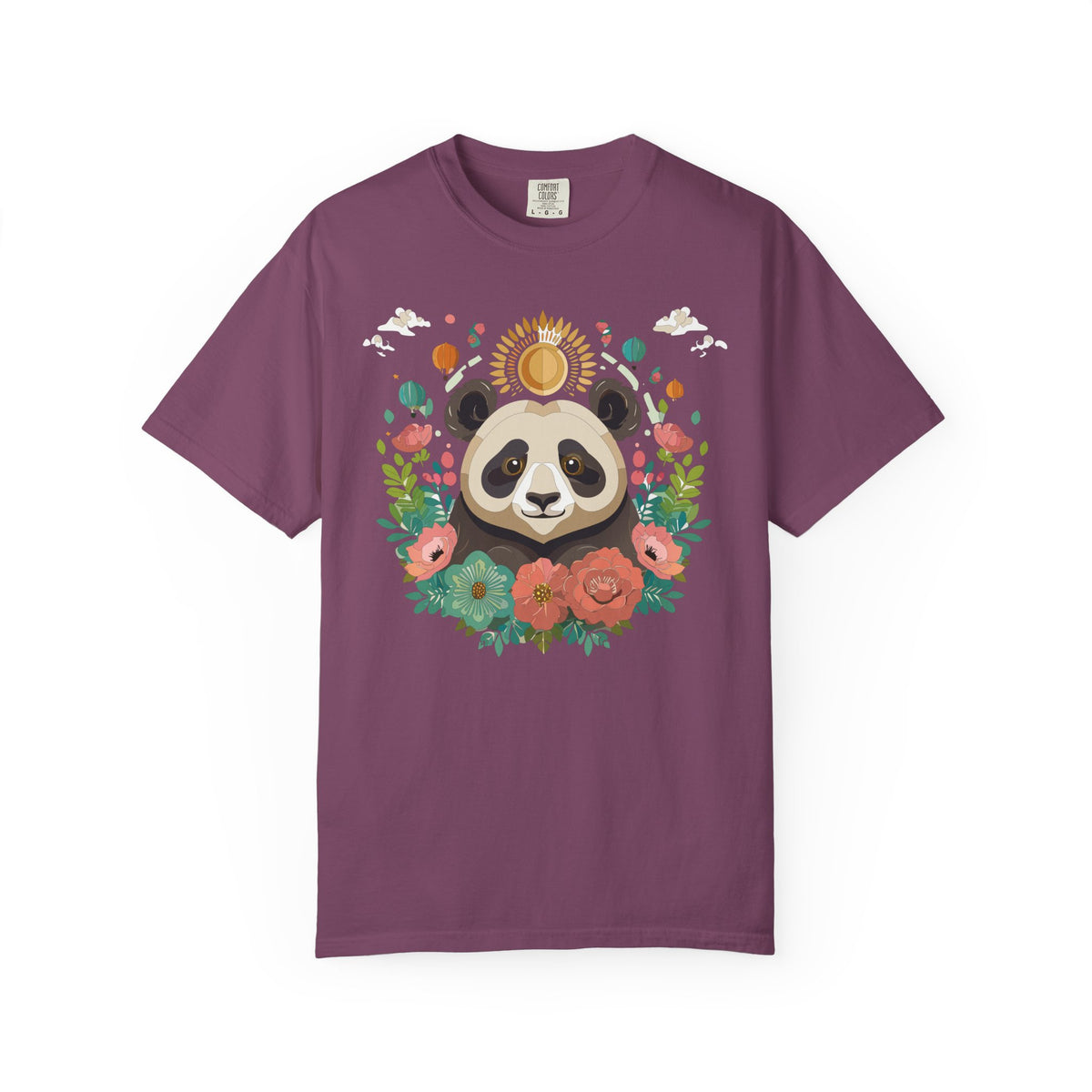 Panda Portrait T-Shirt Unisex Cotton Floral Chinese Graphic Circle Animal Art Tee p4