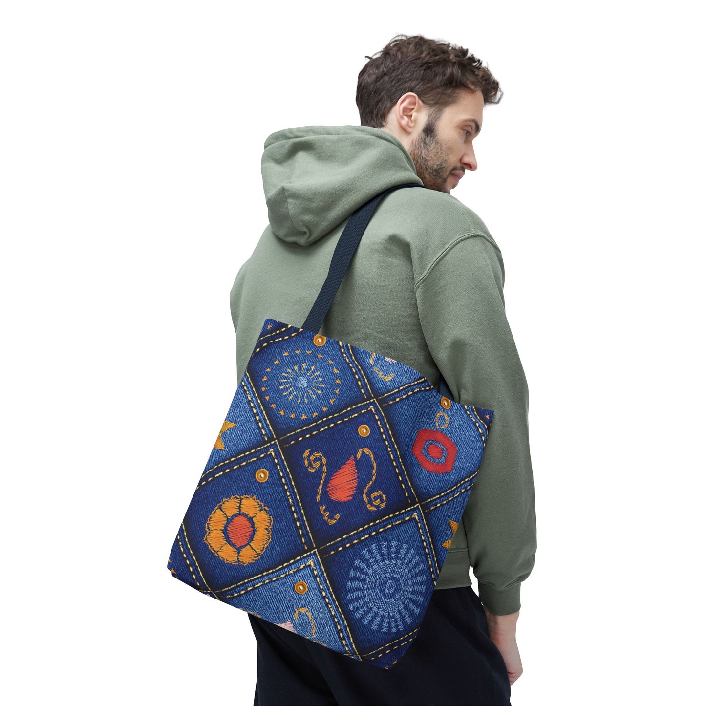 Diwali Graphic Denim Fabric Imitation Print Unisex Canvas Bag Poly Spun 3 Sizes Tote Bag 205-4
