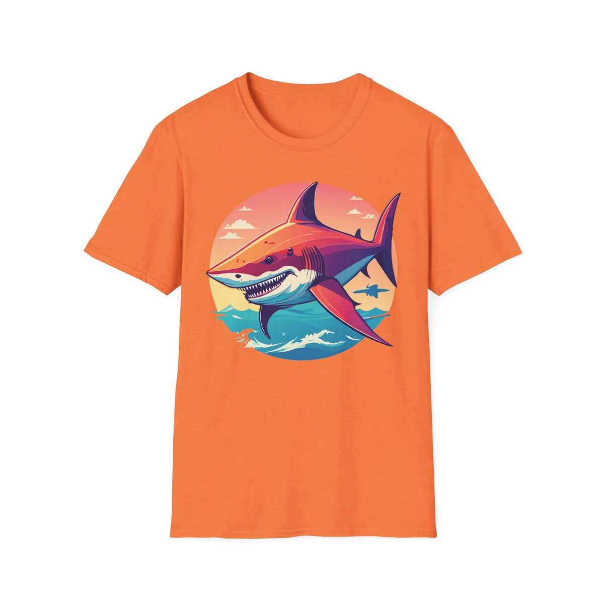 Sunset Shark Graphic T-Shirt | Retro Ocean Illustration