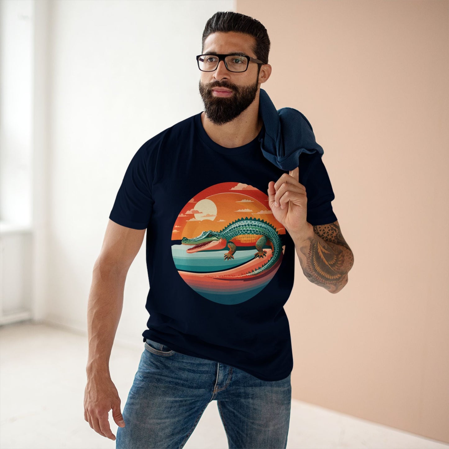 Unisex Crocodile Animal Shirt With Original Art Design Retro2Nova Premium Cotton Staple Tee For Everyday Comfort