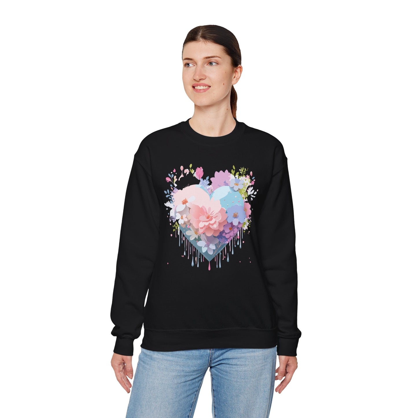 Floral Heart Sweatshirt Unisex Heavy Blend Crewneck Valentines Day Floral Love Cozy