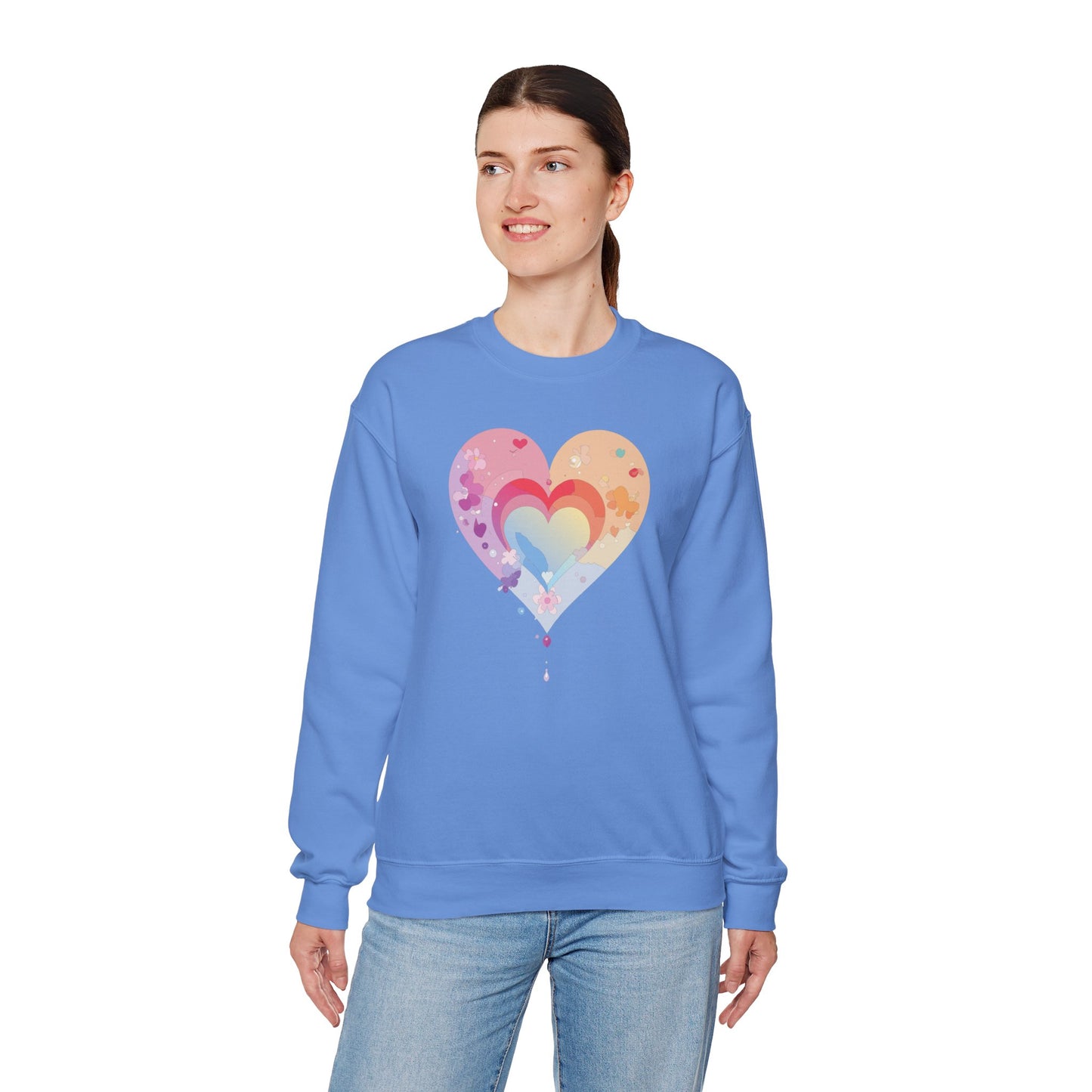 Rainbow Heart Sweatshirt, Floral Heart Sweatshirt, Floral Love Sweatshirt, Valentine's Day Sweatshirt, Rainbow Heart Floral Sweatshirt 114