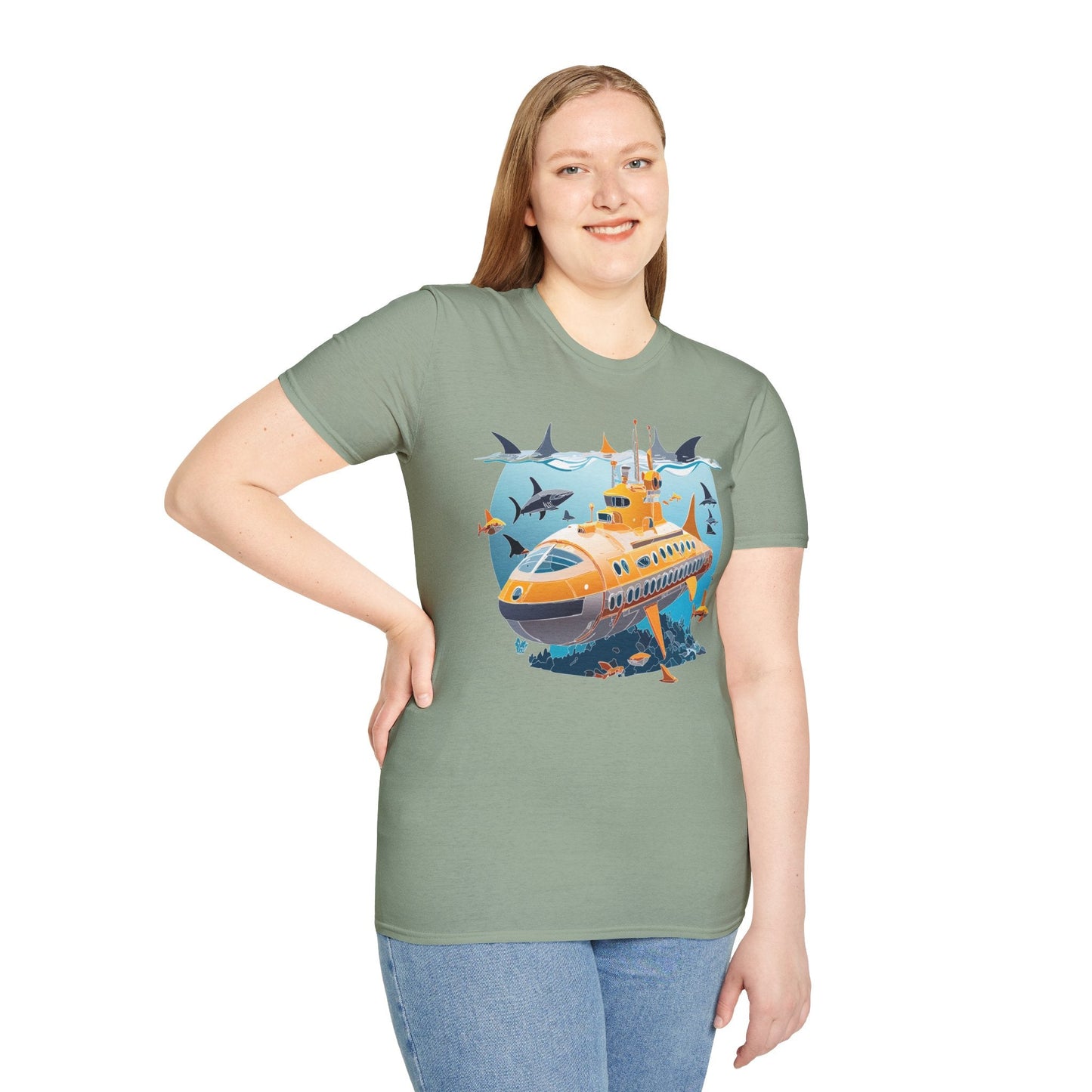Ocean Themed Unisex Gildan Softstyle 64000 Short Sleeve T Shirt With Ocean Art Design