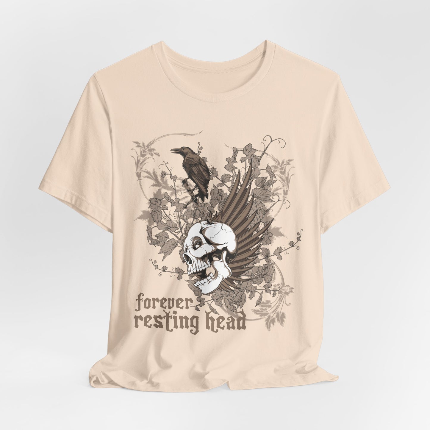 Forever Resting Head Tee, Edgy Graphic Shirt, Music T-Shirt, Gothic Tees, Skull Shirt, Art Design Tee, Skull Graphic Top