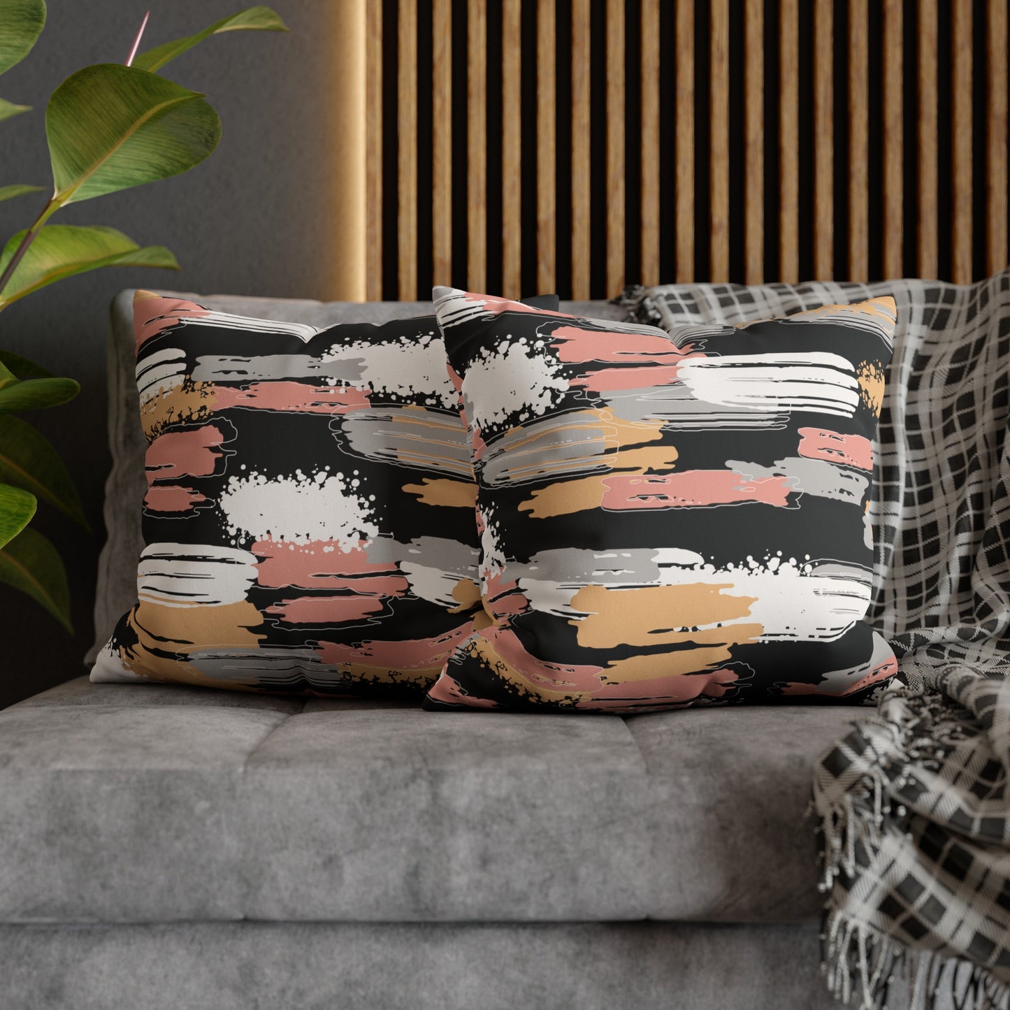 Faux Suede Pillowcase with Abstract print