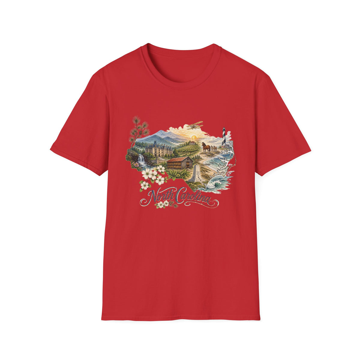 North Carolina State Travel Tourist Graphic Design Unisex 100 Cotton Gildan T-Shirt