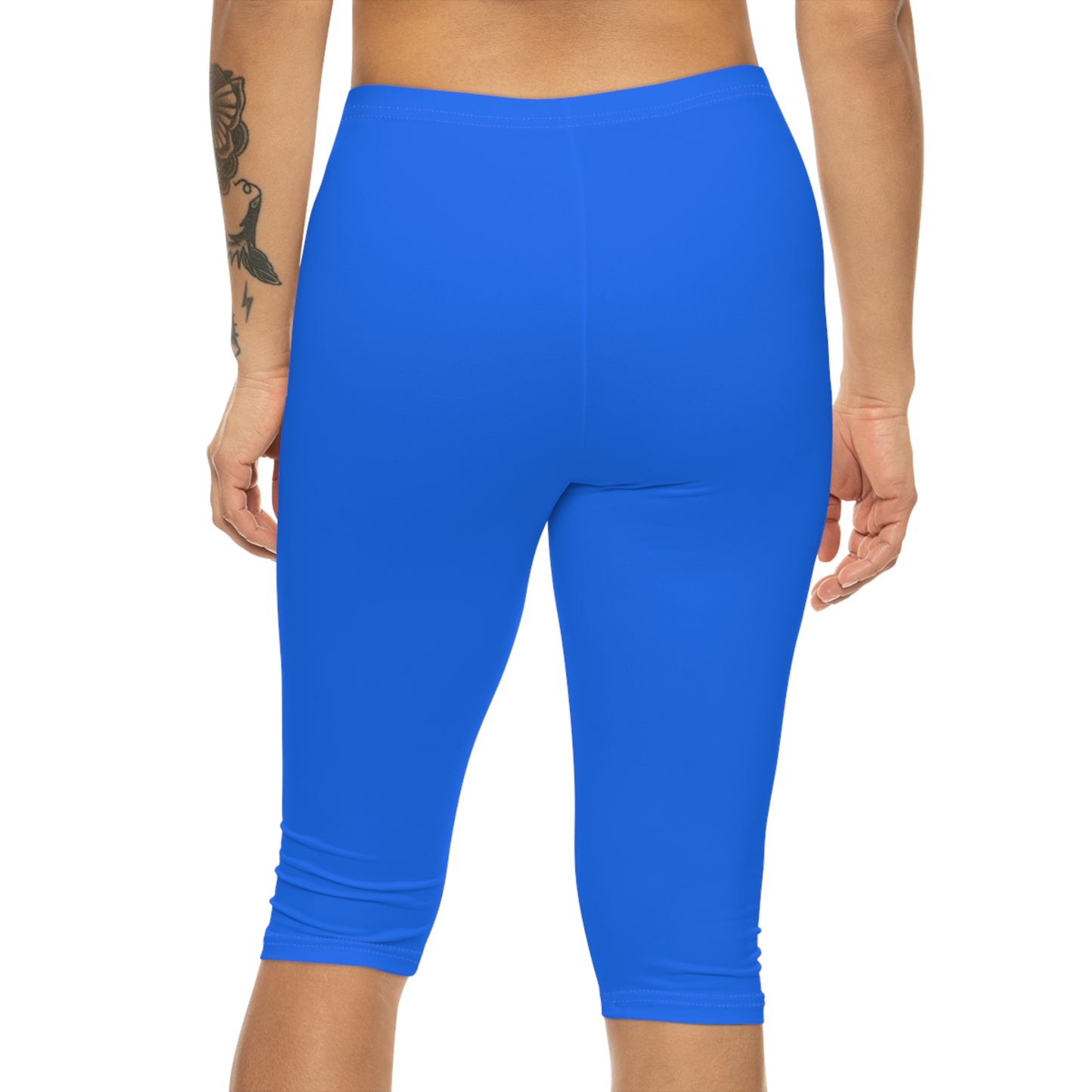 Crayola Blue Color Women's Brushed Suede Poly Span Casual Capri Leggings XS-2XL