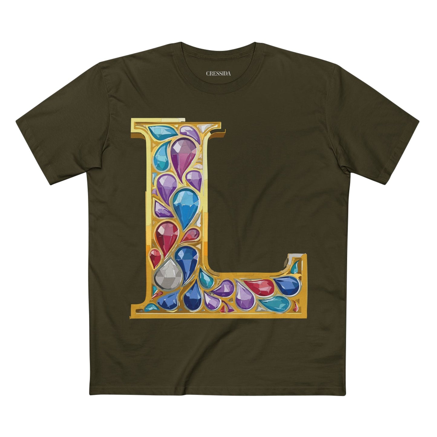 Letter L Graphic Design Tee Unisex 100 Cotton With Antique Gold Letters Artwork T-Shirt