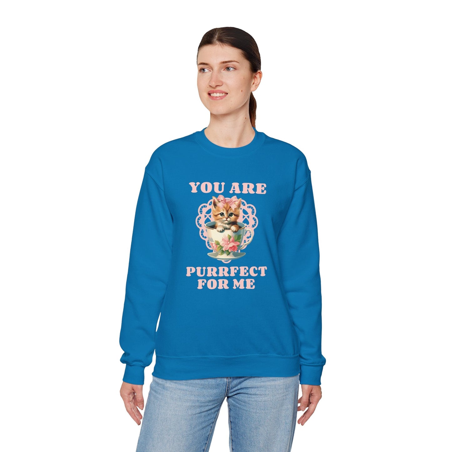 Cat Sweatshirt With Heart Print Valentines Day Unisex 50 50 Cotton Poly Crewneck