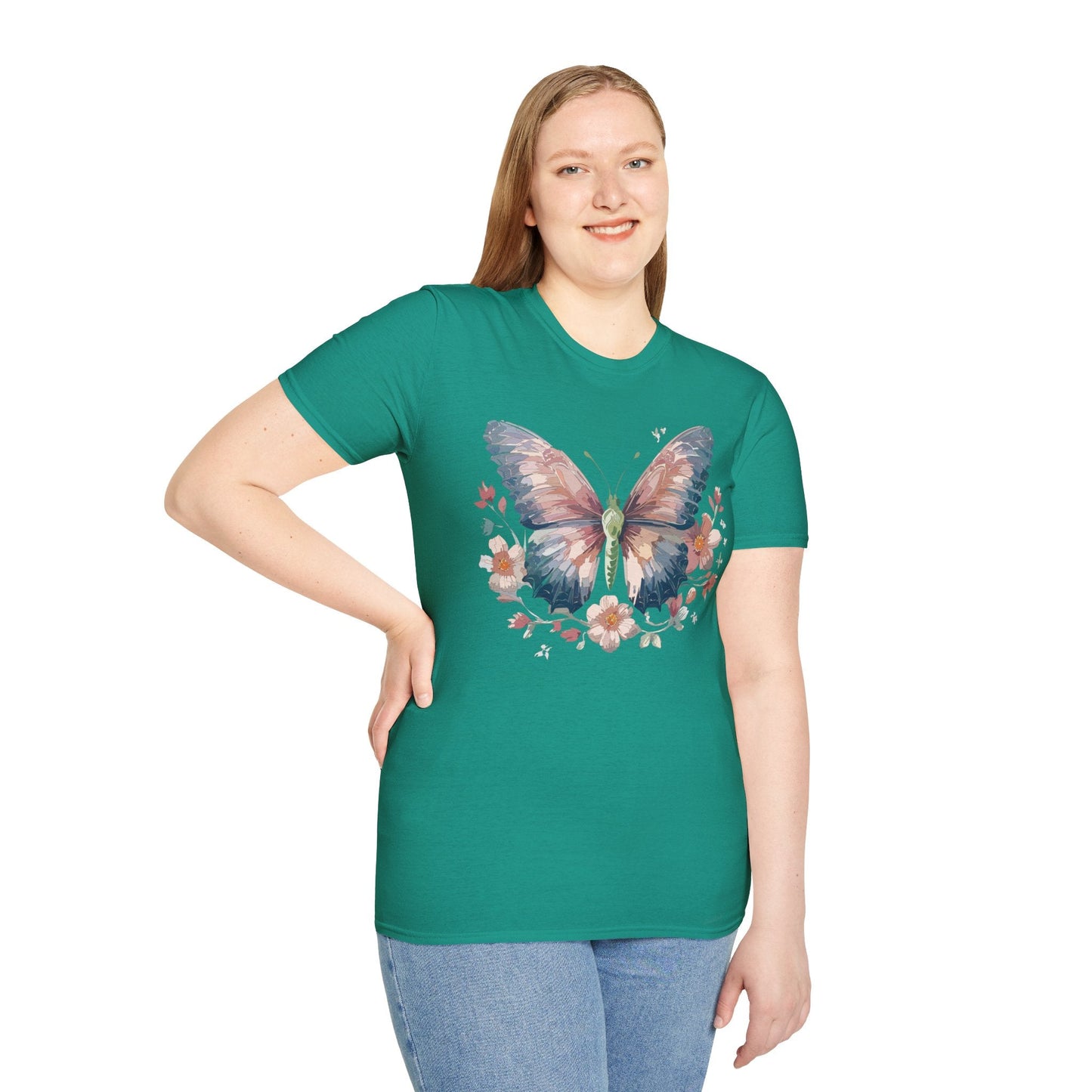 Butterfly Print T Shirt Monarch Unisex Gildan Softstyle 64000 Cotton Tee For Everyday Comfort