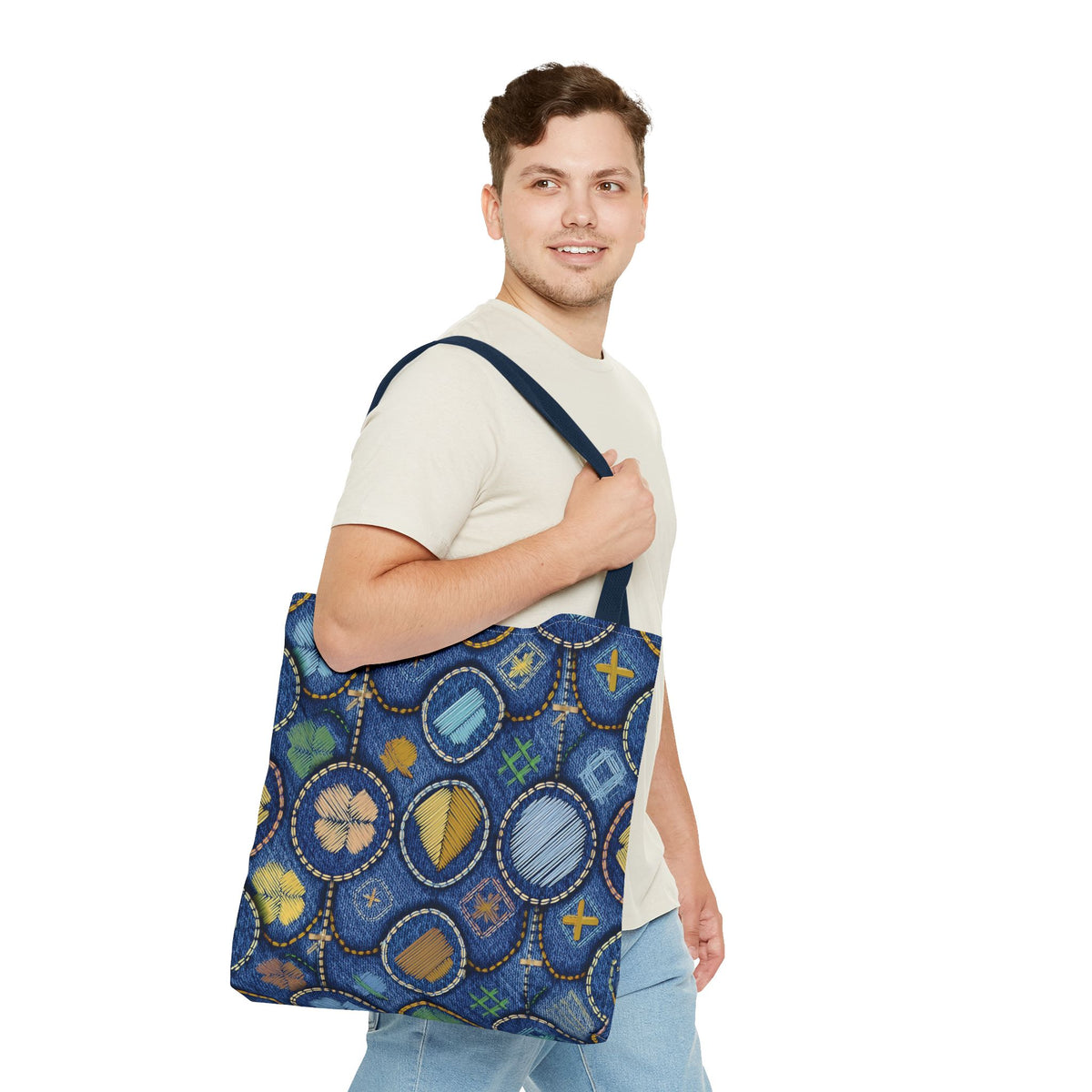 Denim Fabric Imitation Print Unisex Canvas Bag Poly Spun 3 Sizes Tote Bag 189-4