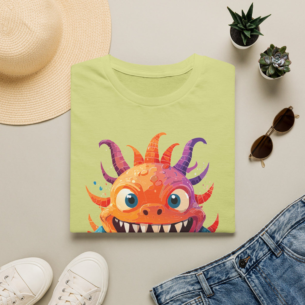 Colorful Cartoon Monster T-Shirt | Cute Spiky Halloween Creature Graphic Design Unisex 100 Cotton Gildan T-Shirt