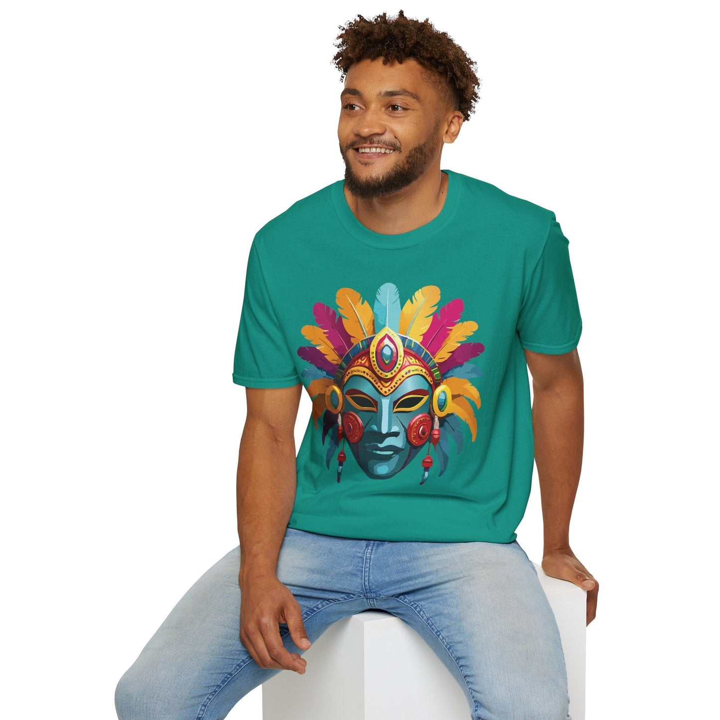 Mask Tee Shirt Unisex Short Sleeve Graphic Tee Masquerade Design 100 Percent Ring Spun Cotton