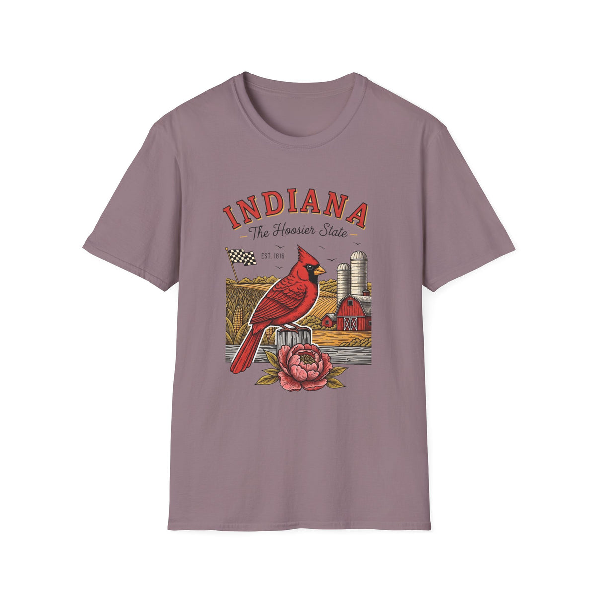 Indiana Cardinal Bird Farm Tee — Indiana The Hoosier State Graphic Travel Tourist Graphic Design Unisex 100 Cotton Gildan T-Shirt