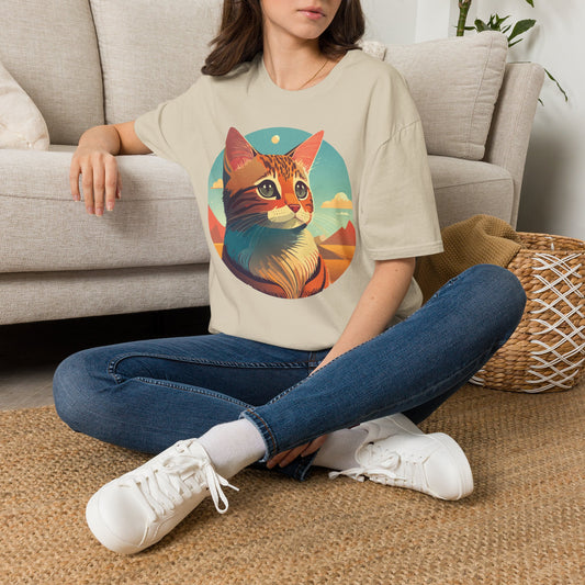 Retro Sunset Cat T-Shirt | Scenic Cat Portrait Tee