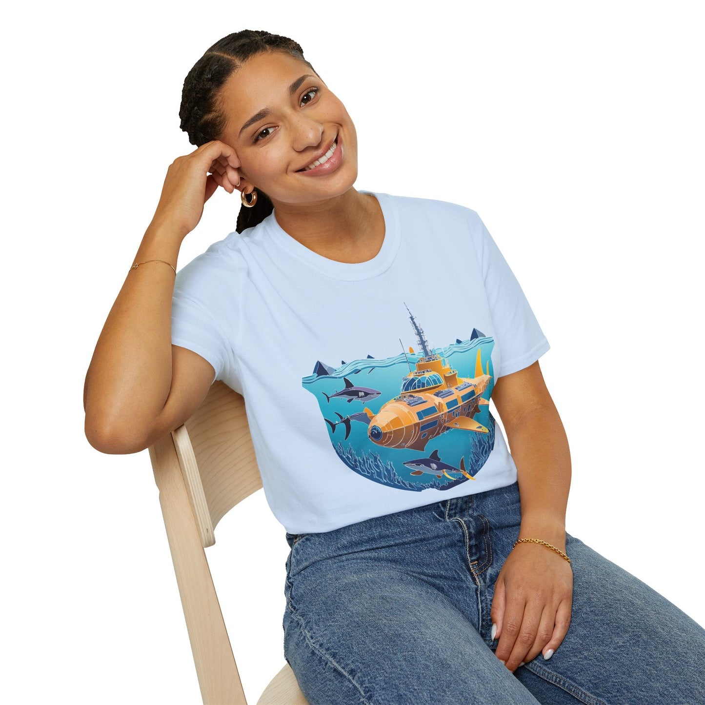 Ocean Tee Shirt Unisex Gildan Softstyle 64000 Ocean Theme Tee With U Boat Design