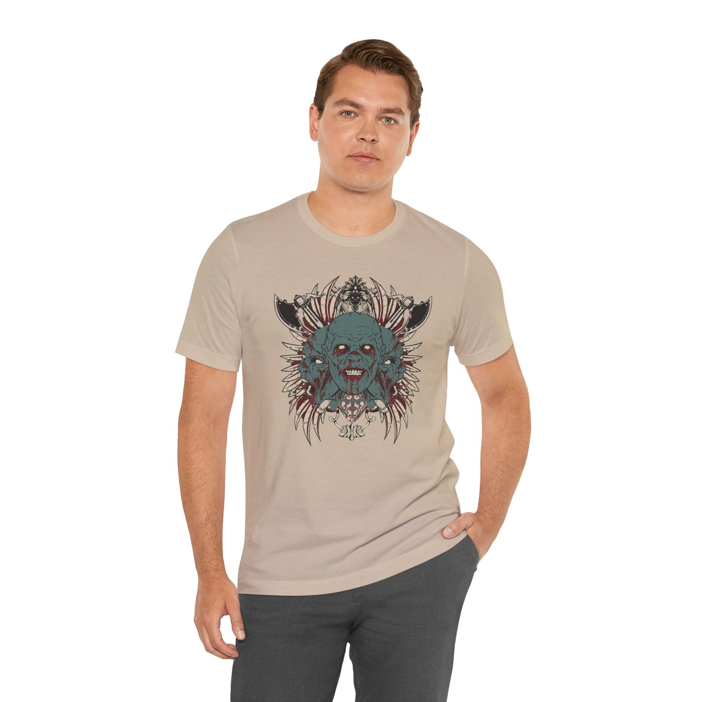 Zombie Skull Mandala T-Shirt Horror Graphic Tee, Gothic Skull Art-54-2