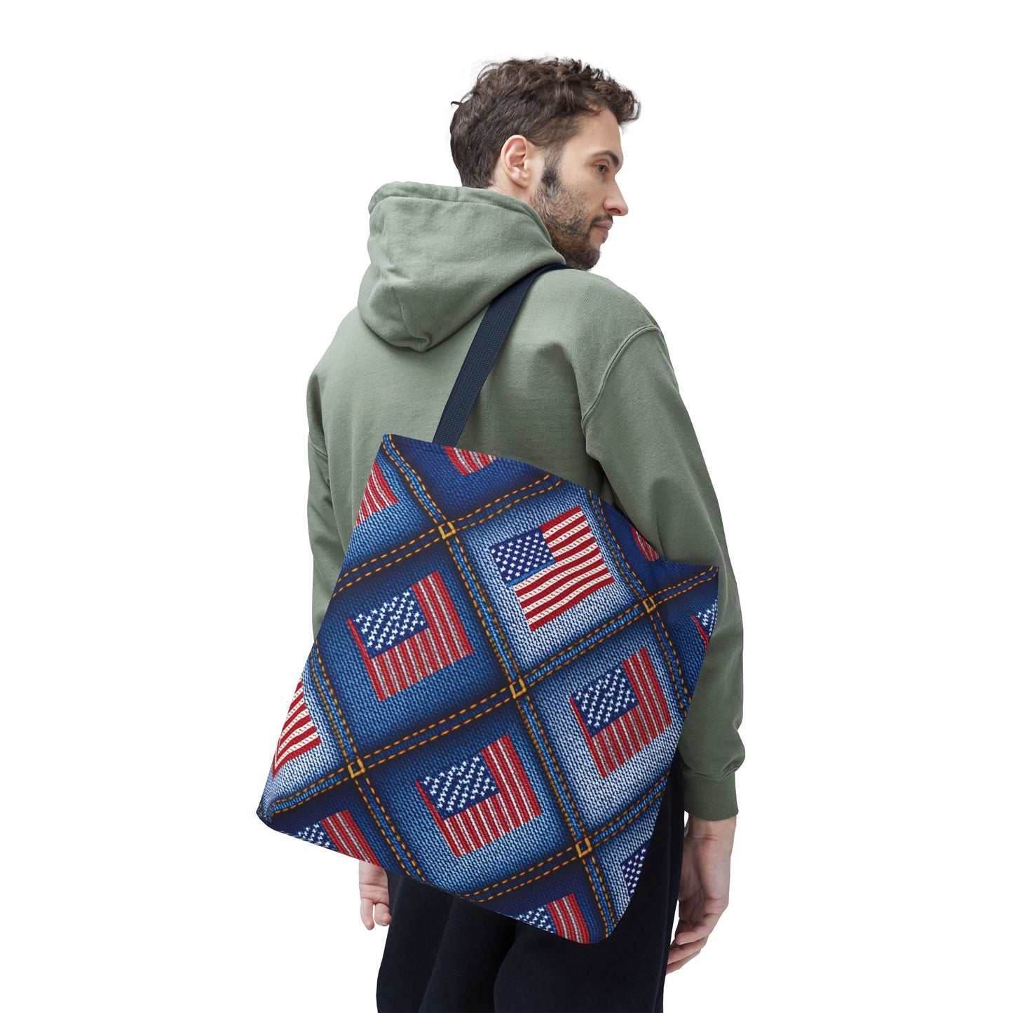 4th of July Graphic Denim Fabric Imitation Print Unisex Canvas Bag Poly Spun 3 Sizes Tote Bag 200-21