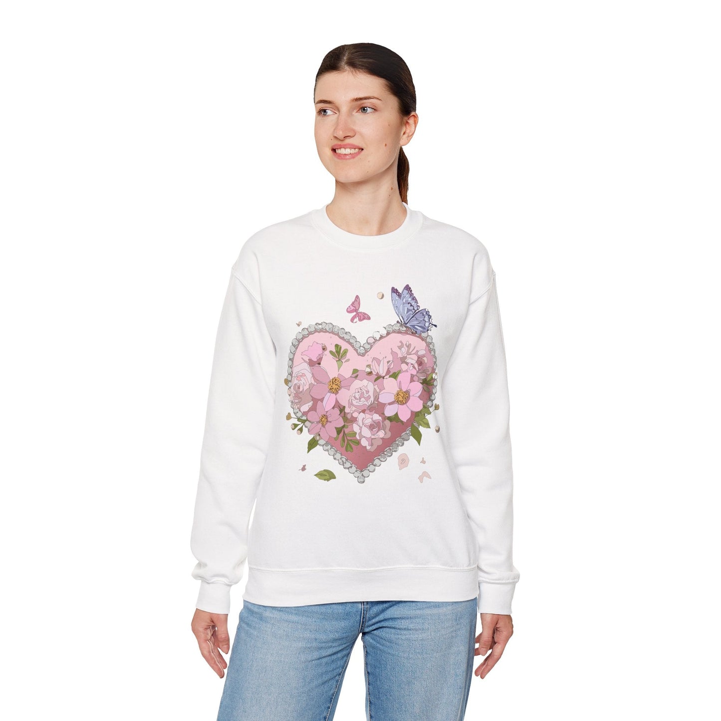 Floral Heart Sweatshirt for Unisex Valentines Day Crewneck Heart Floral Print Gift