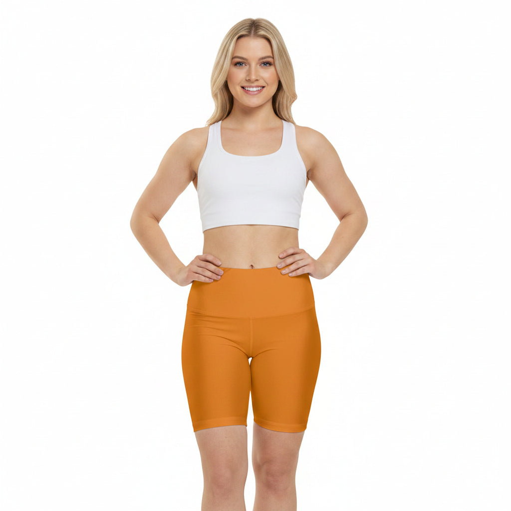 Amber Earth Women's Orange High-Waist Workout Shorts – Fitness Biker Shorts