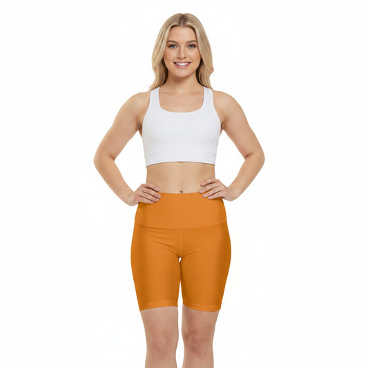 Amber Earth Women's Orange High-Waist Workout Shorts – Fitness Biker Shorts