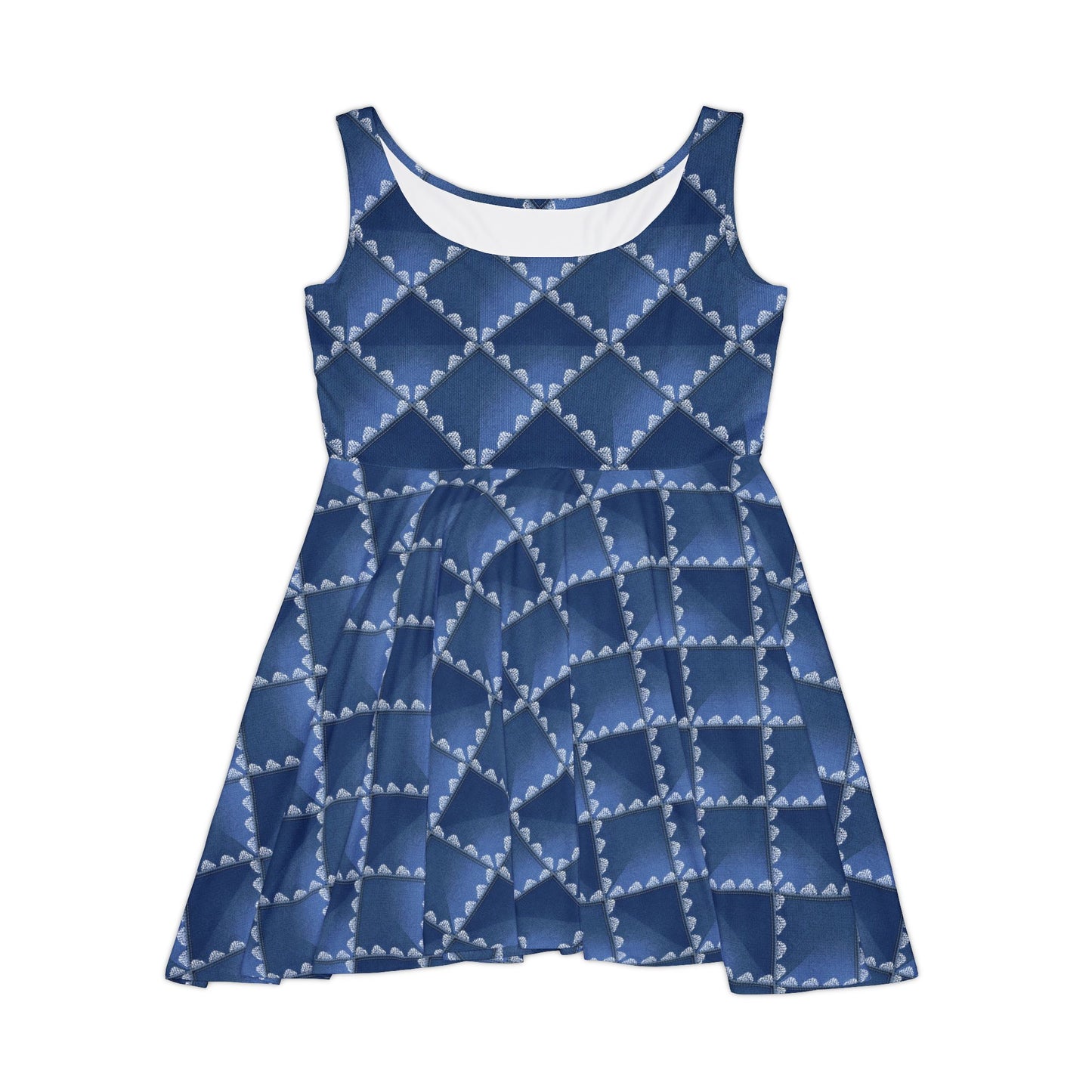 Women Denim Print Skater Dress, Denim Print Poly-Span Dress - 27