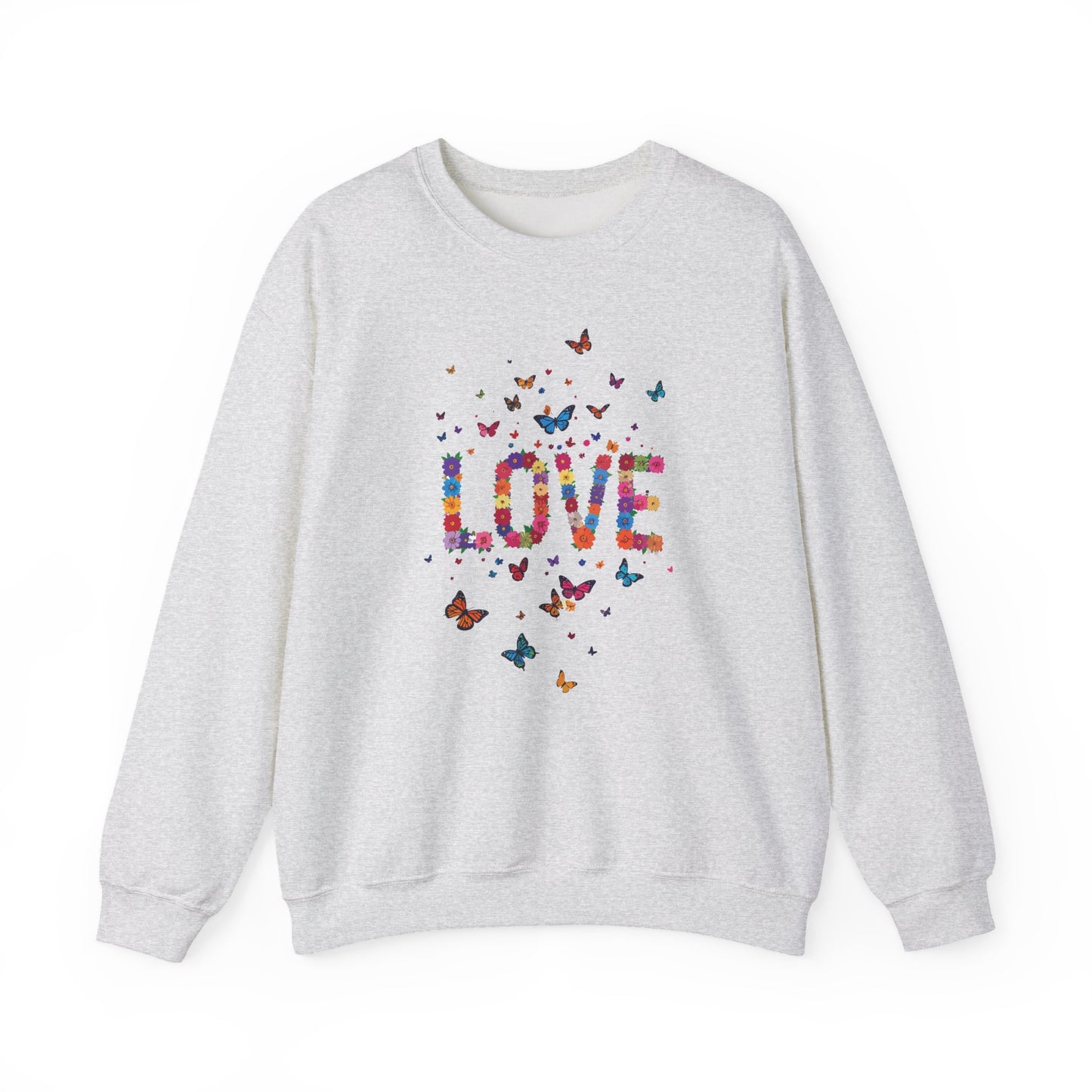 Unisex Floral Love Sweatshirt, Love Floral Sweatshirt, Floral Butterfly Sweatshirt, 50/50 Cotton-Poly Valentine's Day Sweatshirt 06