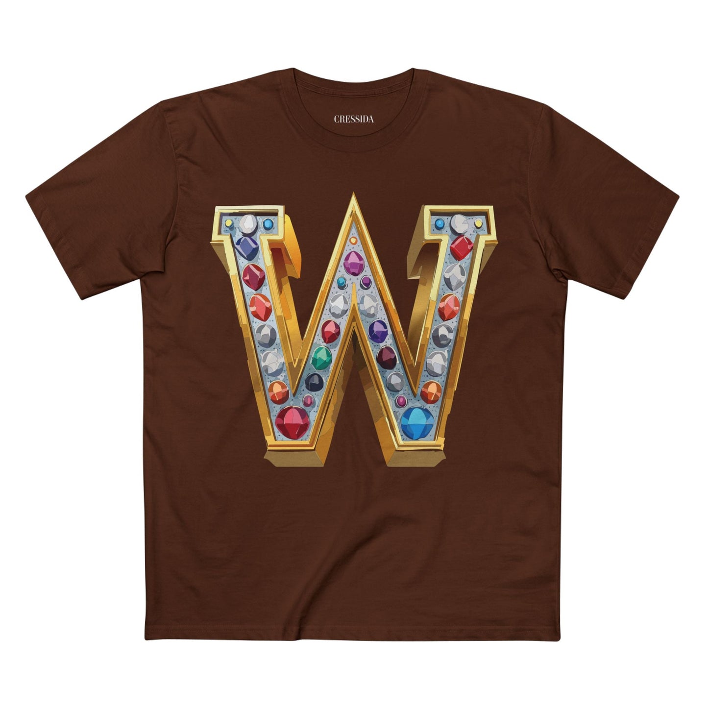 Letter W Graphic Design Tee Unisex 100 Cotton With Antique Gold Letters Artwork T-Shirt