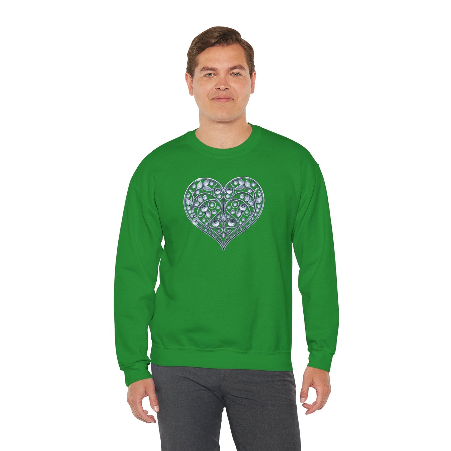 Big Crystal Heart Sweatshirt Unisex Fifty Fifty Cotton Poly Crewneck Valentines Day Sweatshirt